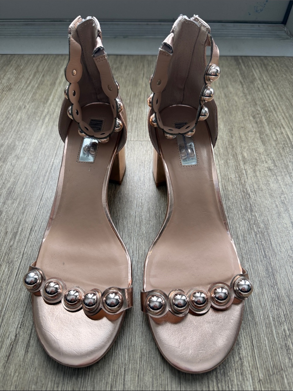INC Metallic Rose Gold Ankle-Strap Block Heel Sandals
